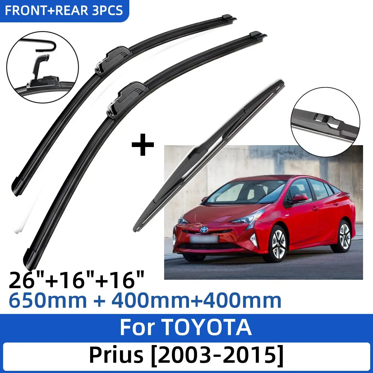 

Щетки стеклоочистителя для TOYOTA Prius 2003-2015, комплект из 3 стеклоочистителей для лобового стекла, 26 + 16 + 16 дюймов, аксессуары для стеклоочистителя