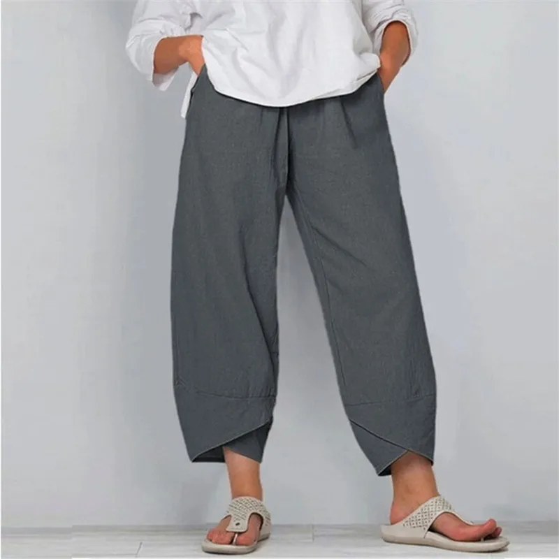 2022 New Spring Summer Womens Ankle-Length Pants Casual Solid Color Elastic Waist Trousers Loose Beach Party Wide Leg Pants adidas pants Pants & Capris