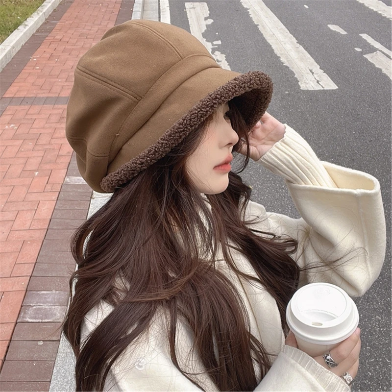 여성용 플러시 베레모 모자 쿨 소녀 드라이버 캡 통기성 모직 팔각형 모자 D46A