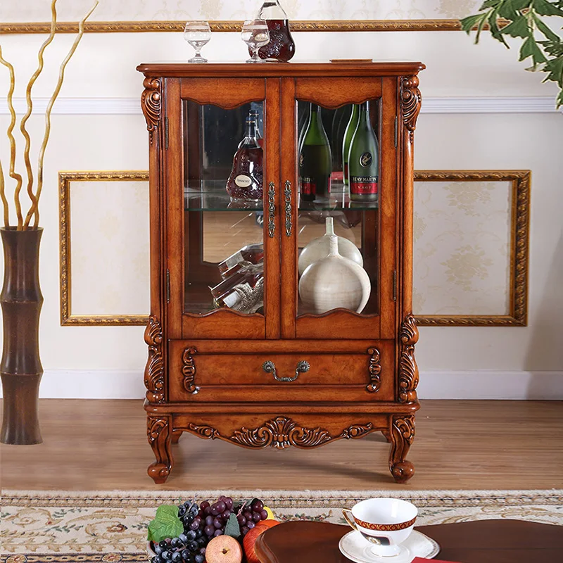 The Most Popular American Style Solid Wood Wine Cabinet Living Room Small Wine Cabinet Glass Door Display Dinning Side Board