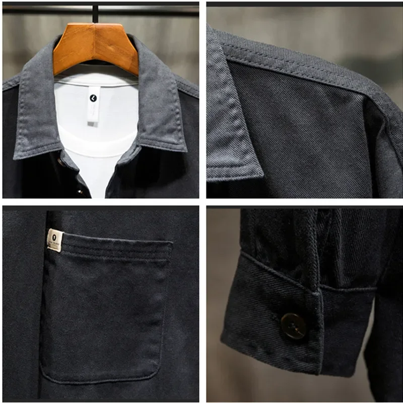 Denim Shirts Men Cotton Spring Autumn Japanese Retro Loose 7XL 6XL Plus Size Long Sleeve Jeans Motor Boys Clothes