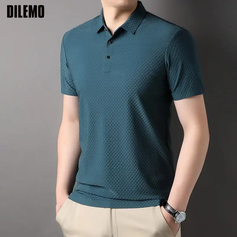 

Top Grade Seamless New Summer Mens Casual Solid Color Turn Down Collar Logo Polo Shirt Short Sleeve Tops Fashions Clothes Men