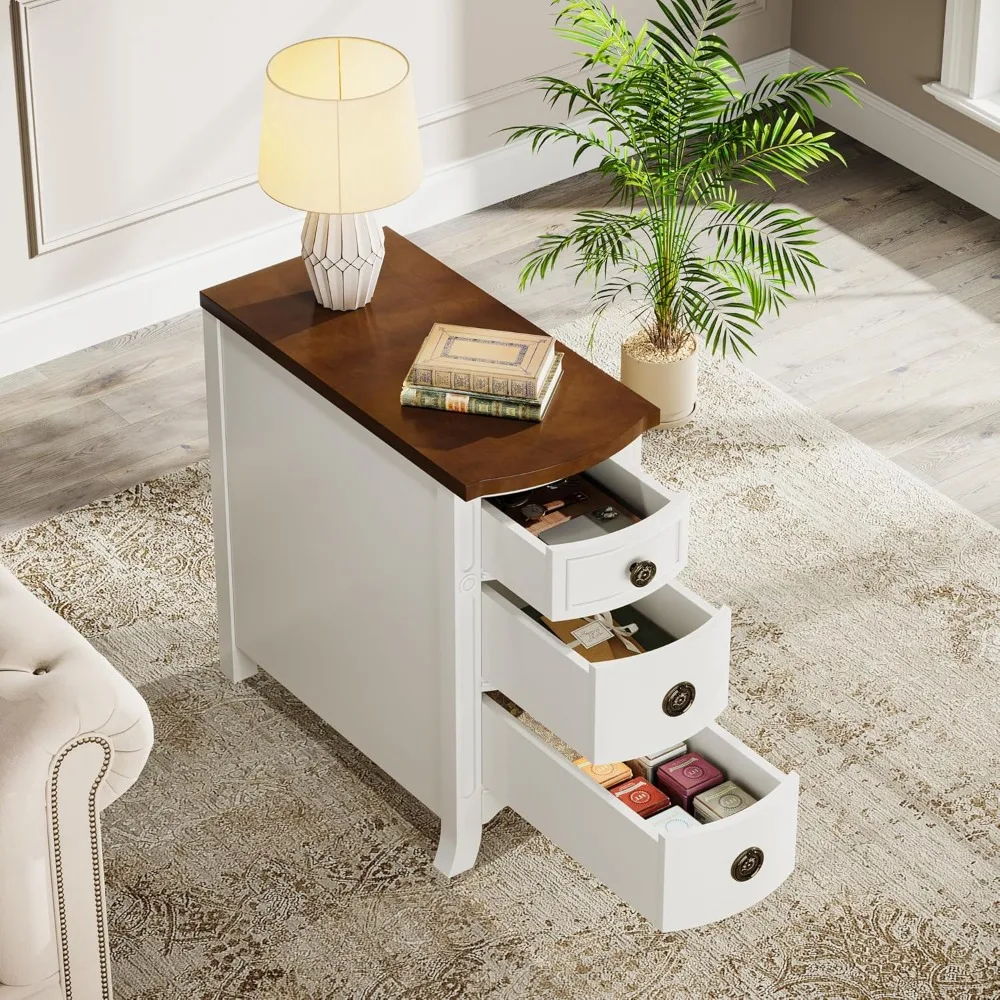 Nightstand Set of 2, 3-Drawer Narrow Side Table Slim Chair Tables for Living Room, Sofa Table with Drawers, Nightstand 3