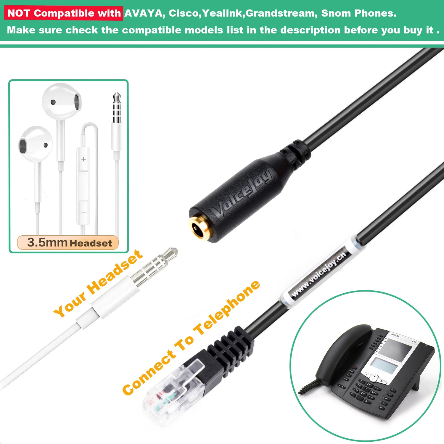 Visbr RJ9 To 2.5mm Headset Adapter Cable - Connect Office Phones To 2.5mm Jack (8 Inch) 10 thumbnail image