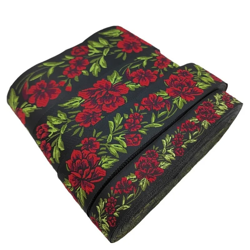 5 야드/로트 2CM 3.3CM 4CM 5CM 빨간 장미 꽃 짠 자카드 리본 패턴 커튼 및 의류 액세서리