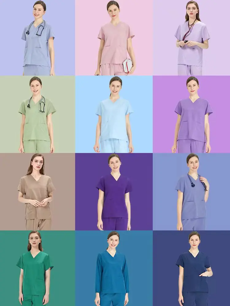 Quick-Dry Women\'s Medical Scrubs Nursing Uniforms 4-way Stretch Ultralite Doctor Nurse Veterinary Outfit Pediatric Scrub Set S11