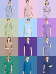 Quick-Dry Women's Medical Scrubs Nursing Uniforms 4-way Stretch Ultralite Doctor Nurse Veterinary Outfit Pediatric Scrub Set S11