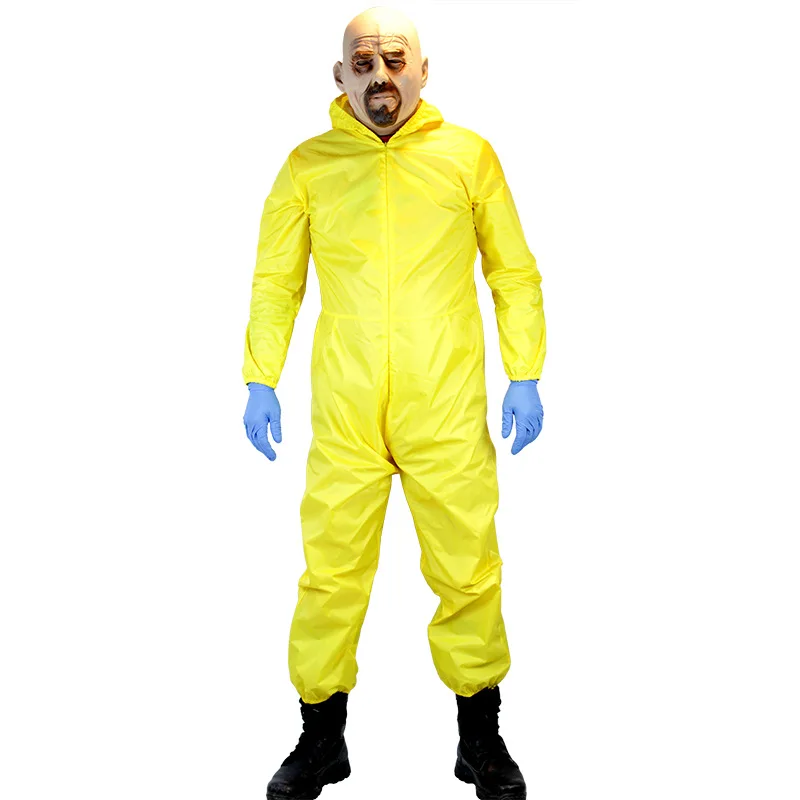

Breaking Bad Diy Walter Cosplay Costume White Toxic Suit Man Halloween Yellow Jumpsuit Cloths Tv Costume Gas Mask Face Mask