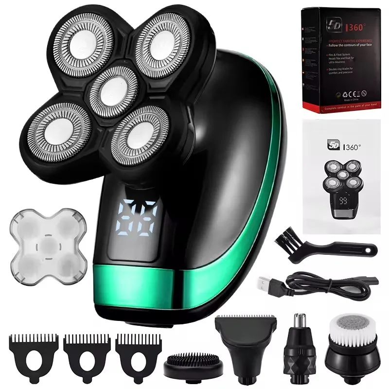Electric shaver 5 in 1 4D men's rechargeable 5 floating heads beard nose ear hair trimmer