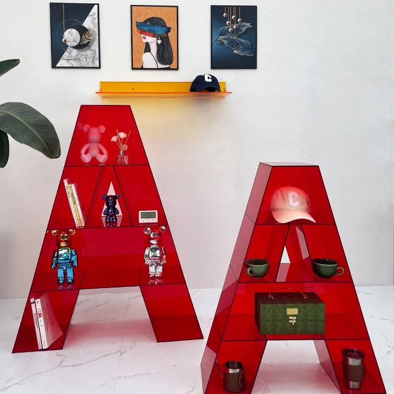 

Acrylic Creative Letters A- line Bookshelf Living Room Storage Display Stand Multi-Layer Floor Shelf
