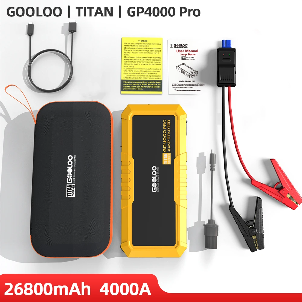 GOOLOO GE4500 Kfz Starthilfe, 4500 A , tragbare 16000 mAh Powerbank, 3 Modi  LED-Licht 