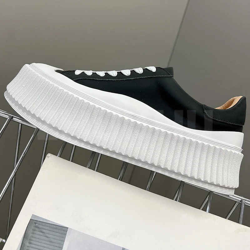 

Women Flat Shoes Spring Autumn Genuine Leather Upper Cross Tied Design Round Toe Thick Bottom Female Shoes Versatile Loafers