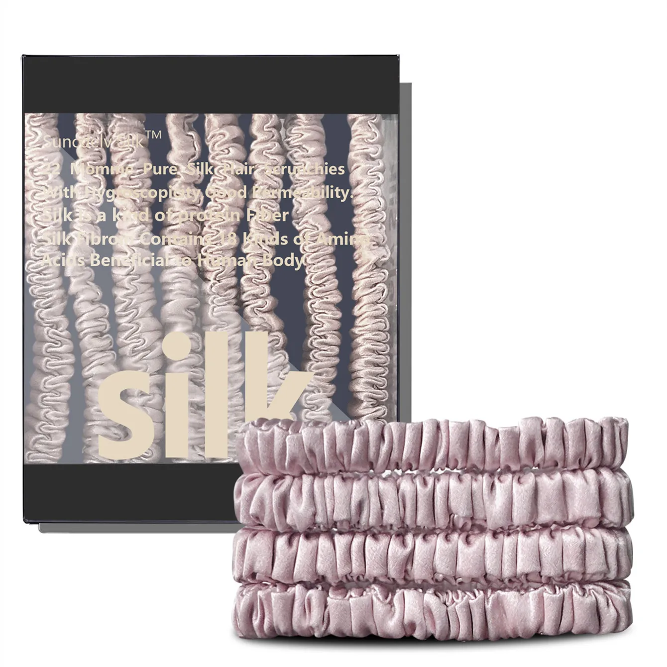 4-teiliges Set aus 100 % Seide, Haargummis, hochwertige Haargummis (22 Momme), Haarbänder für Damen und Mädchen, Haarschmuck – Detail 7