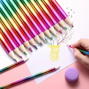 1/5/10Pcs Gradient Rainbow Pencils 4 Color in 1 Pencils for Multicolored Pencils for Art Drawing Coloring Sketching Doodling 1