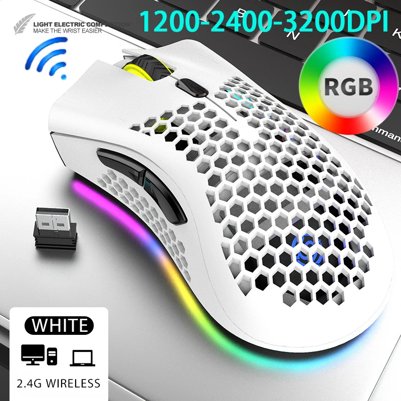 2022 Rechargeable USB 2.4G Wireless RGB Light Honeycomb Gaming Mouse Desktop PC Computers Notebook Laptop Mice Mause Gamer Cute best pc gaming mouse Mice