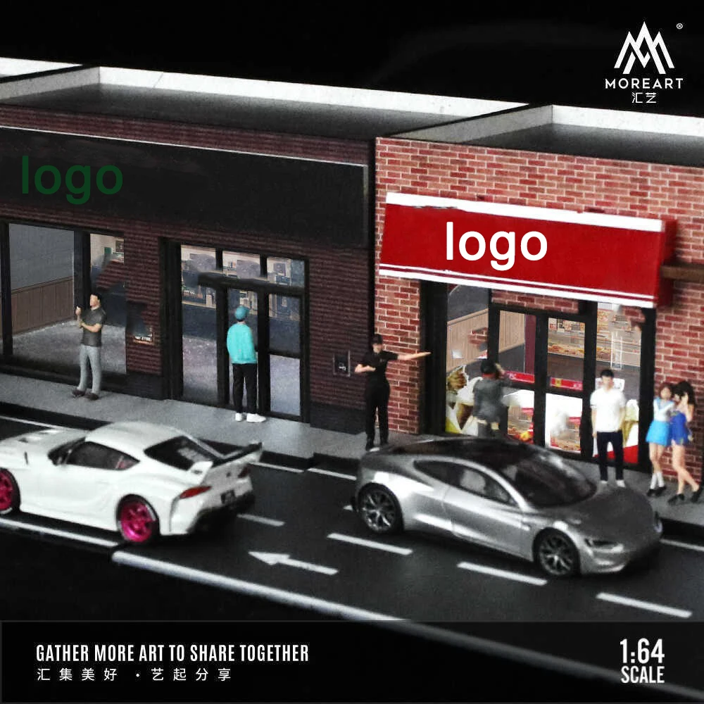 1/64 Diorama Car Garage Model LED Lighting Convenience Store Scene Display Model 2