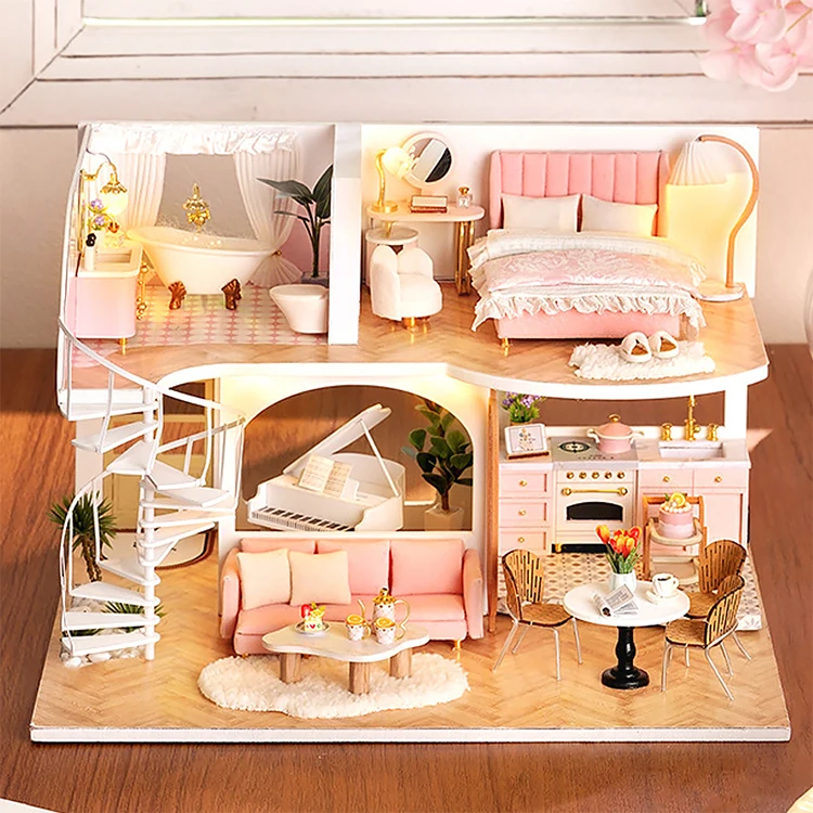 3D Wooden Mini Doll House Assembly Building With Furniture Kit DIY Handmade Duplex Apartment Production Toys Birthday Gifts