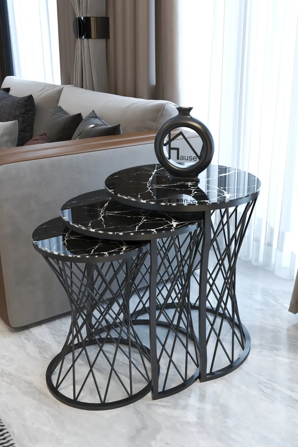 

End Table Coffee Table Set Tempered Glass C Model Nesting Table Static Black Marble Scandinavian Style Marble Patterned Table