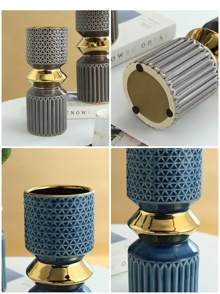 

Декоративная ваза для дома, золотые настольные вазы для гидропоники, украшение для цветов, геометрические керамические поделки, современные