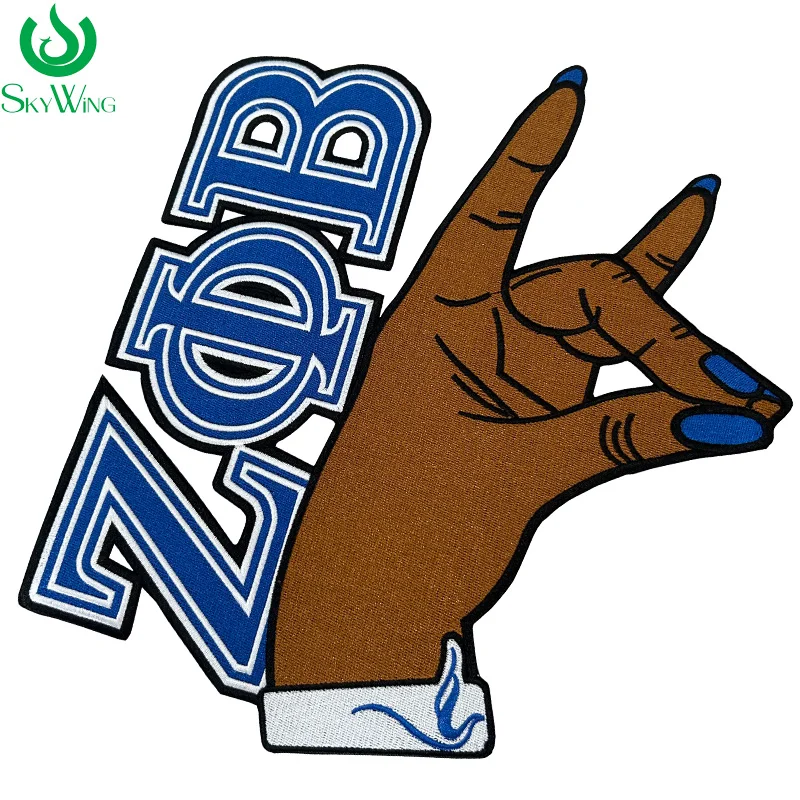 

Большой размер Zeta Вышитый вручную сине-белый Zeta Phi Beta Sorority символы, термопатчи для куртки