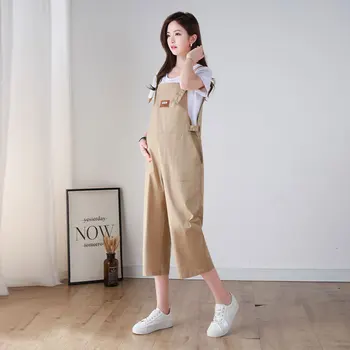 Cotton Maternity Clothes Bib Pant Suspender Trousers Summer Casual Pregnant Women One-Piece Wide Leg Romper Overalls Jumpsuits