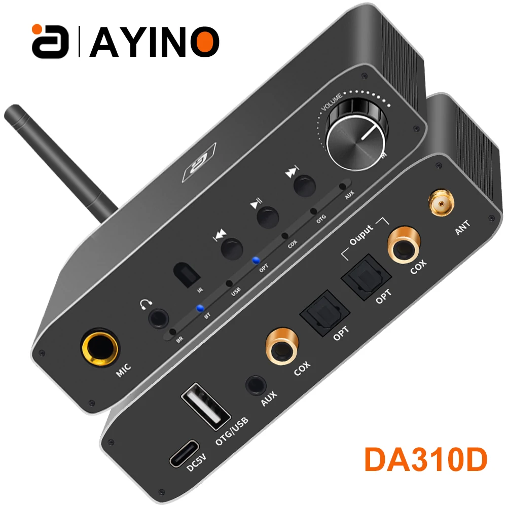 

AYINO Bluetooth 5.3 Receiver Transmitter: 2-in-1 Coaxial Optical Bypass Digital to Analog Audio Converter & PC-USB Headphone Amp