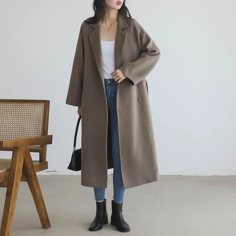 Double Sided Woolen Coat Women Mid Length Knee Length Fashionable High-end Woolen Coat