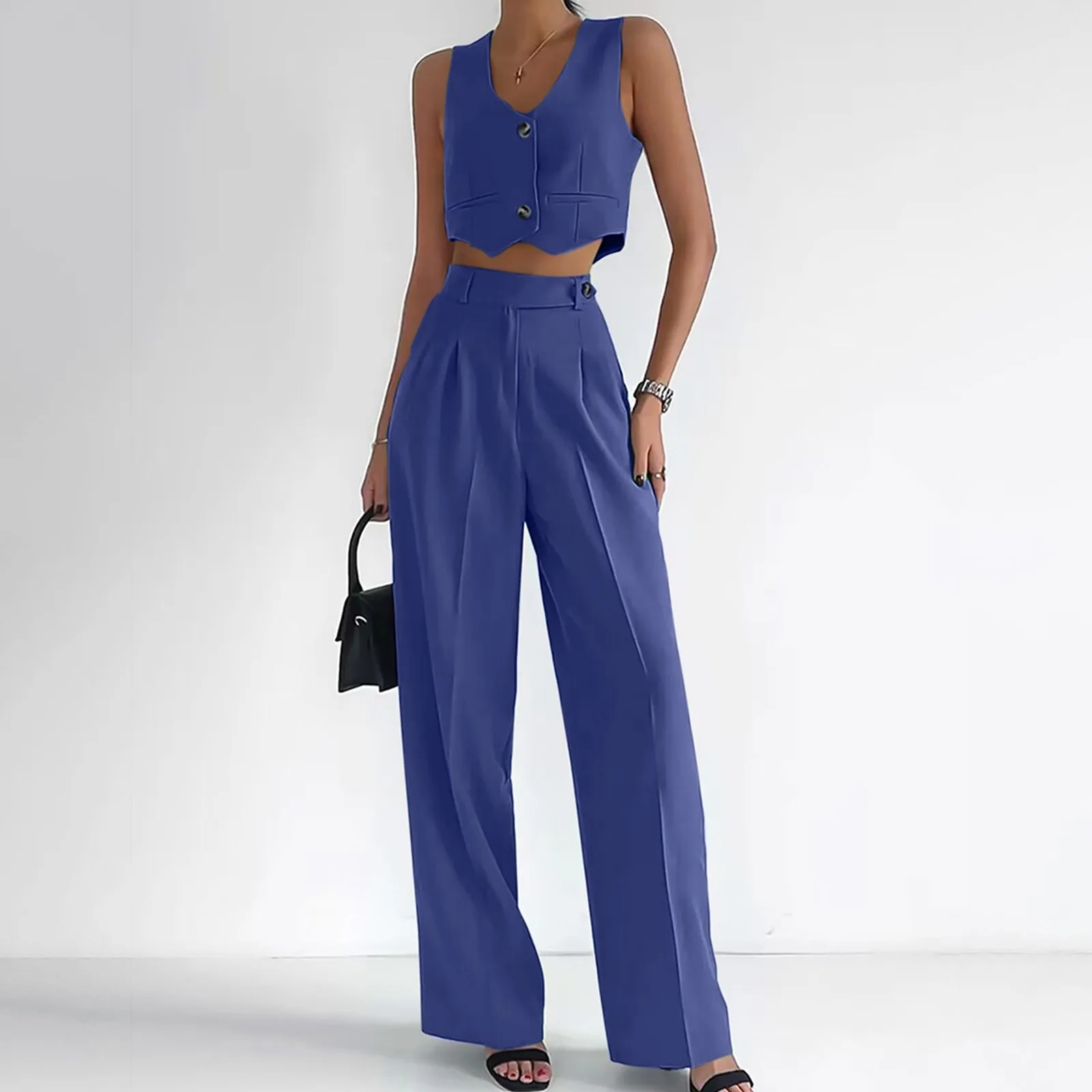 

Elegant Women's Solid Color Casual Suit Vest And Trousers Set Formal Business Attire Wedding Outfits for Women Guest