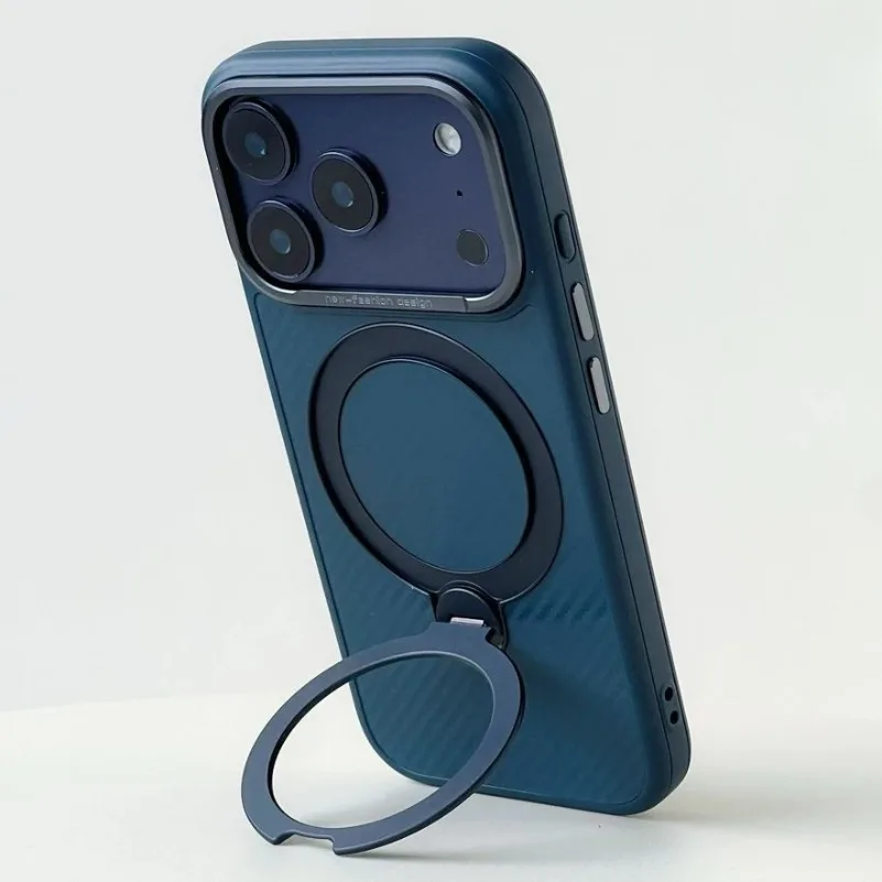 Magsafe-Compatible Slim Matte Carbon Fiber Phone Case with Magnetic Stand Holder