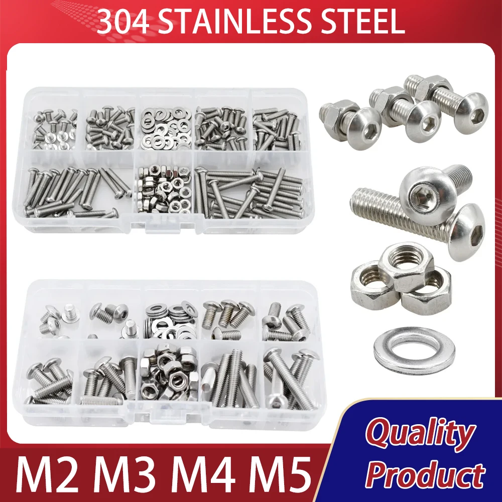 Nut Washer Kit Machine Screws Assortment M2 M3 M4 M5 M6 Metric Threaded Allen Screw Stainless Steel Hex Socket Bolts Gaskets Se