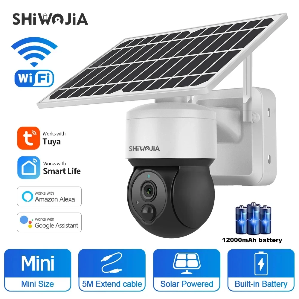 SHIWOJIA 4MP Solar Camera WIFI Outdoor Tuya PTZ Surveillance Camera Home Security Protection Video CCTV Cameras PIR Motion Alarm