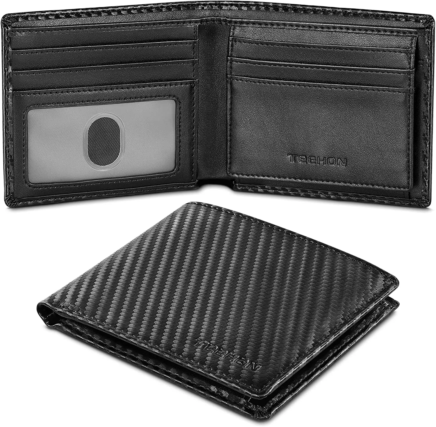 TEEHON Wallets Mens RFID Blocking Carbon Fibre Leather with 11