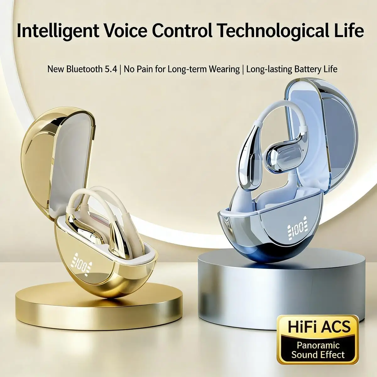 Nouveaux écouteurs Bluetooth M30 à contour d'oreille ouvert avec réduction de bruit intelligente ENC, étanches, indicateur de batterie, longue autonomie pour la musique et le sport_voghion.com