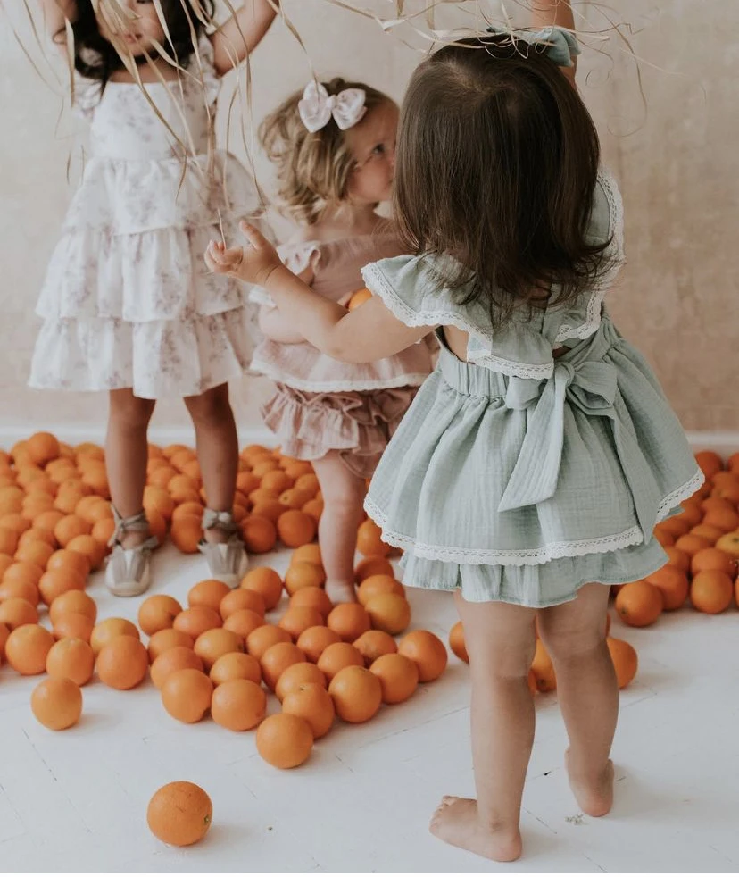 Vintage Baby Girl Dress Set 4T Sleeveless Criss-Cross Dress + Lace Shorts