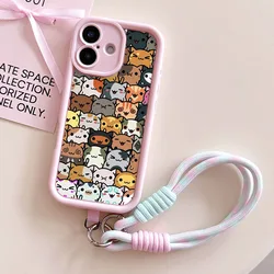 Cartoon Wrist Chain Lanyard Case with Cat Design - Fun and Stylish Protective Cover for Poco M3 (PinkSS - JSS015)