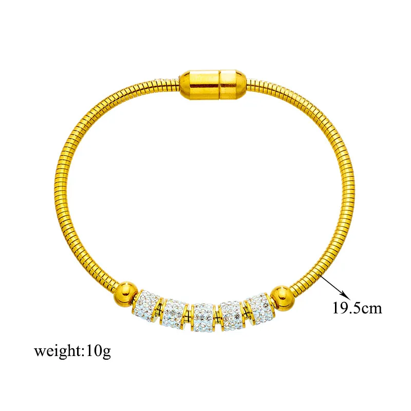 Stainless Steel Gold Color Rhinestone Beaded Bracelet For Women Fashion Ladies Magnet Clasp Bangles - Image 2