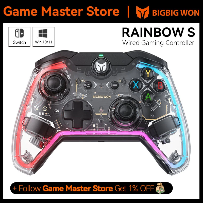 Bigbig Won Rainbow S Wired Gaming Controller 6axis Gyro Rgb Lighting