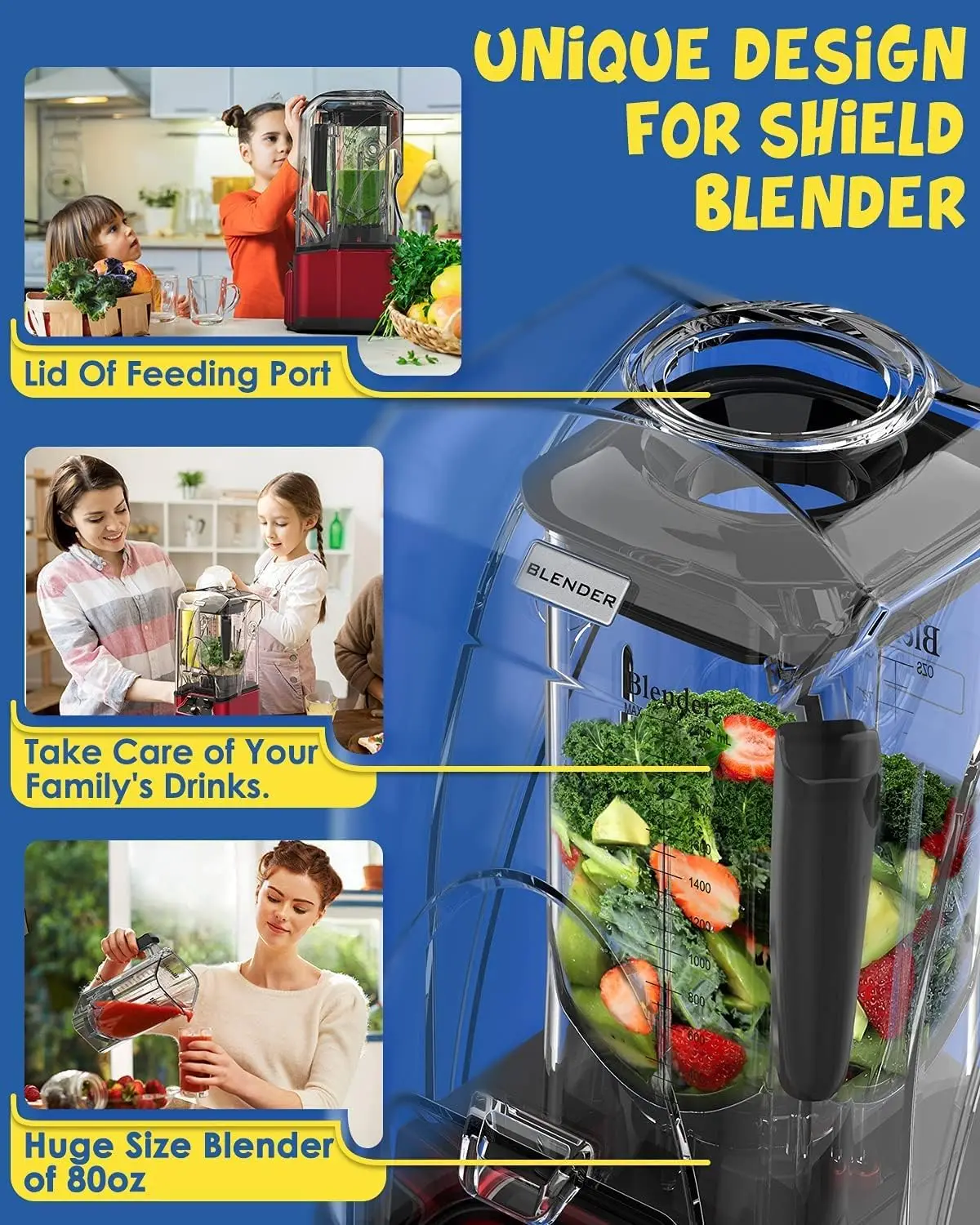 Commercial Quiet Blender, 2200 Watt Professional  Blender with 80oz Pitcher, Built-in Pulse & 15- 3