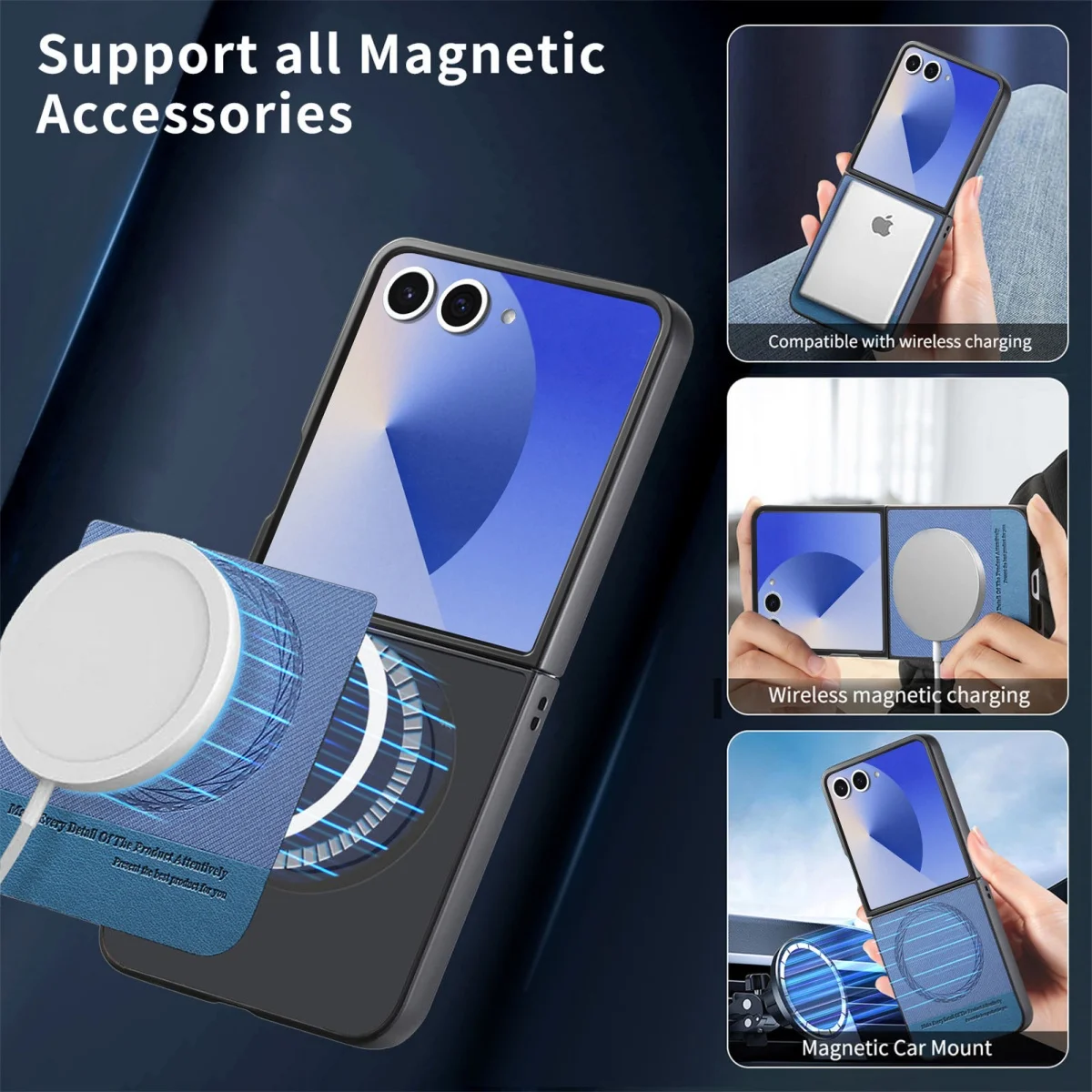 Magnetic Leather Protective Phone Case with Hard Shell