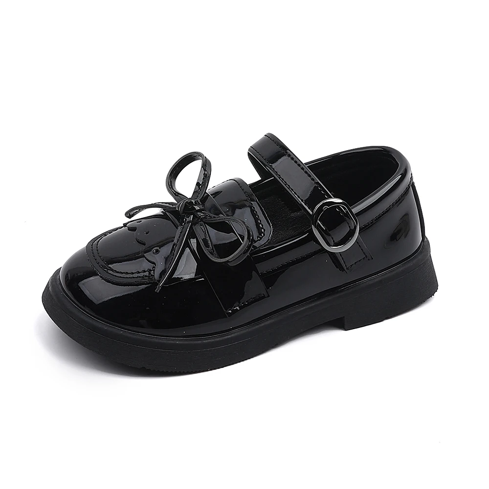 Girls' Bow-Knot Shoes, New Style for Older Girls, Large Bow, Shiny Surface, Comfortable Soft Sole, Easy to Put on and Take Off, Classic Versatile Style for School 6