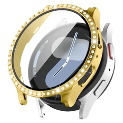 Premium All-Around Bumper Case with Screen Protector for Smartwatch - Crystal Clear Diamond Glass Design (Gold)