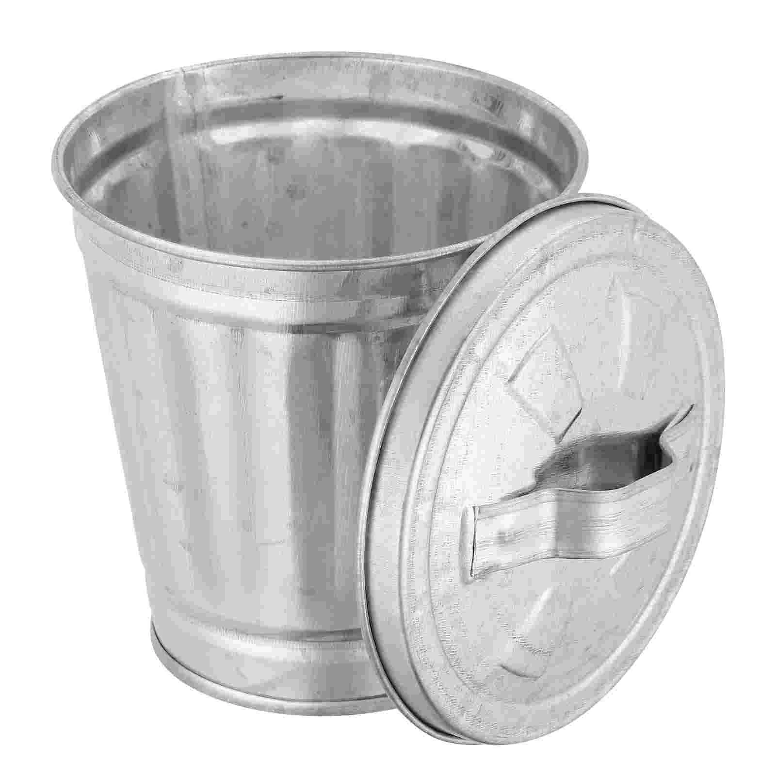 

Storage Bin Desktop Flower Pot Trash Can Garbage Holder Galvanized Trash Can with Lid Garbage Container Desktop Waste Containers
