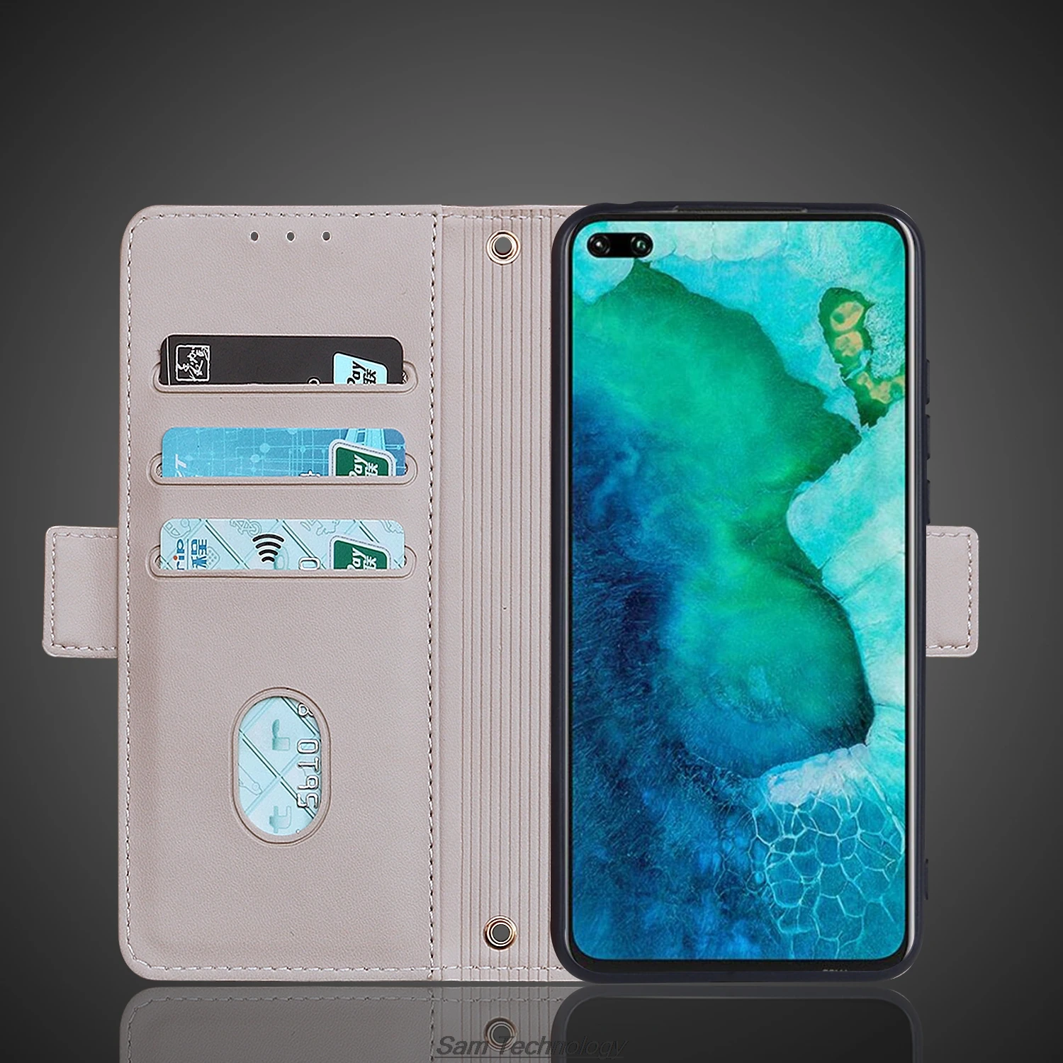 Elegant Magnetic Buckle Leather Wallet Case with RFID Blocking