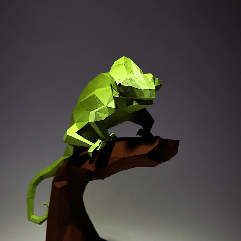 Green Lizard Chameleon Animal Paper Model Home Decor Wall Decoration Papercraft Origami 3D DIY Puzzles Educational Toys 3d paper model paper jigsaw puzzle