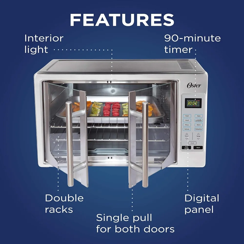 Convection Oven, 8-in-1 Countertop Toaster Oven, XL Fits 2 16" Pizzas, Stainless Steel French Door 4