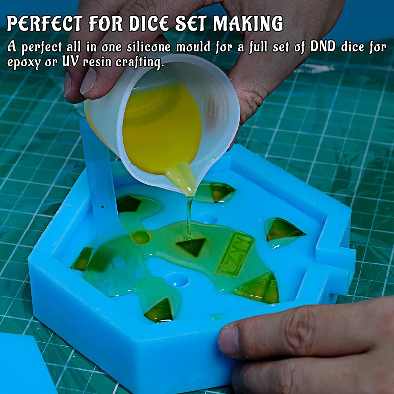 DND Dice Mold Silicone 7 Standard Polyhedral Sharp Edge Dice Slab Mould for D&D, Tabletop RPG 2