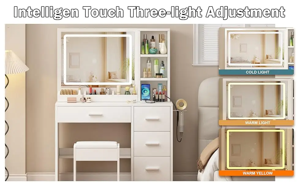 vanity desk with mirror and light