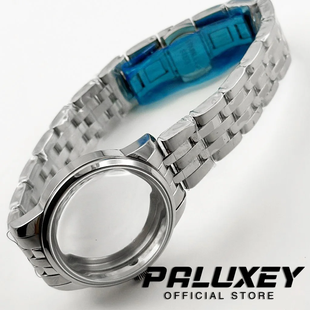 Elegant Stainless Steel Watch Case with Arch Glass and Transparent Back Cover