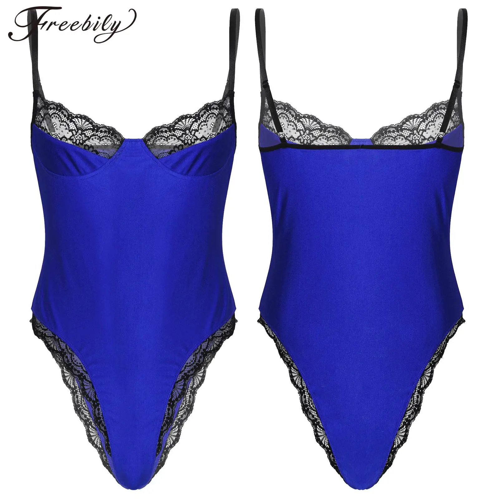 

Mens Sissy Lace Trimming Sleeveless Unlined Wireless Bras 1Pcs Lingerie Bodysuit Adjustable Spaghetti Straps Leotard Underwears