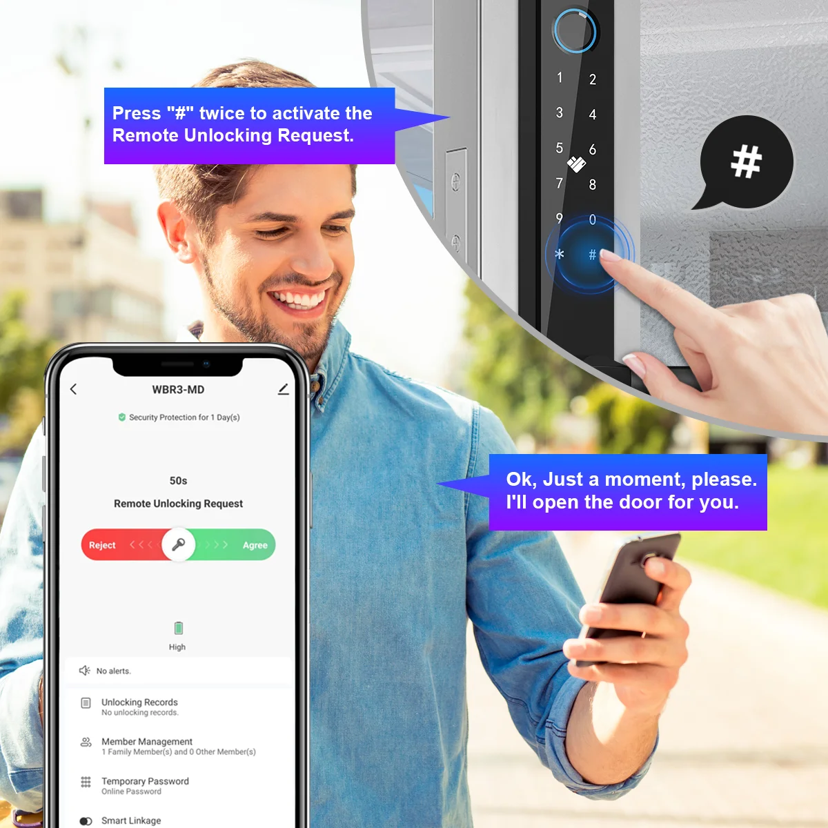 قفل باب ذكي نحيف ببصمة الإصبع مع تطبيق كلمة المرور...